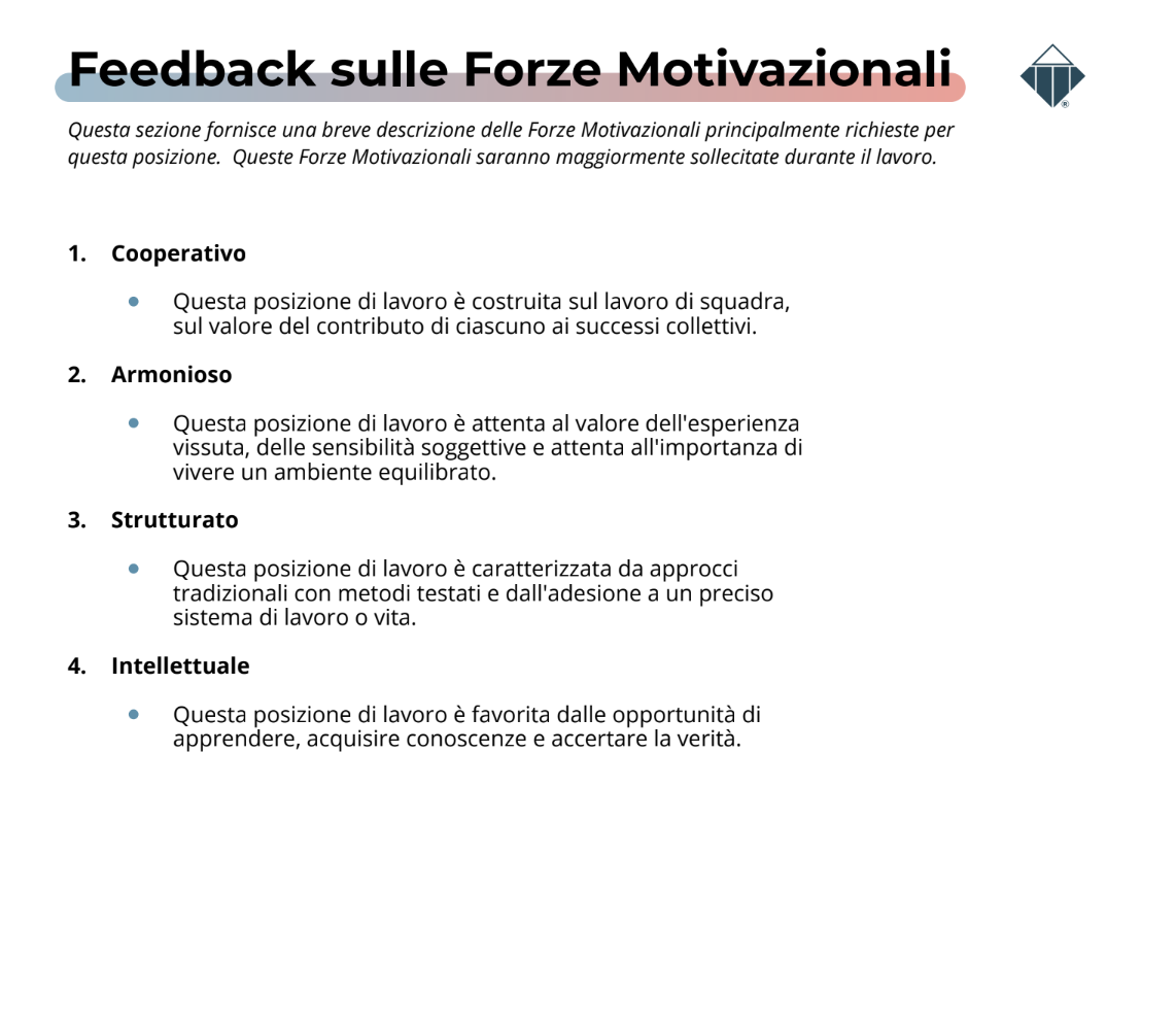 feedback sulle forze motivazionali TTI Success Insights